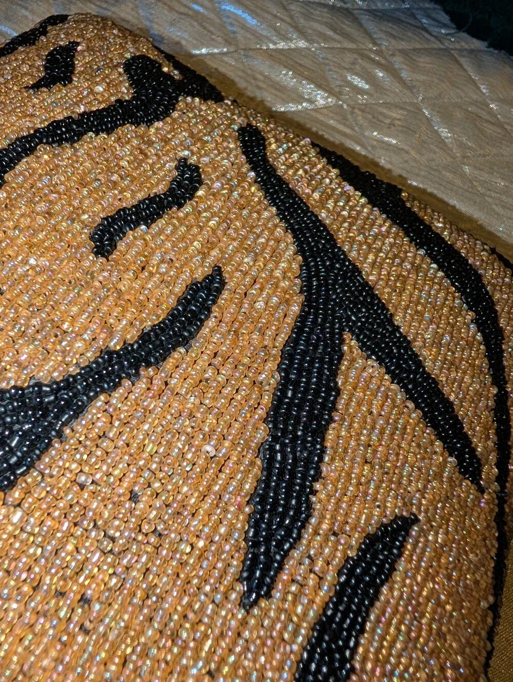vintage ETHAN ALLEN pair of beaded velvet accent pillows tiger